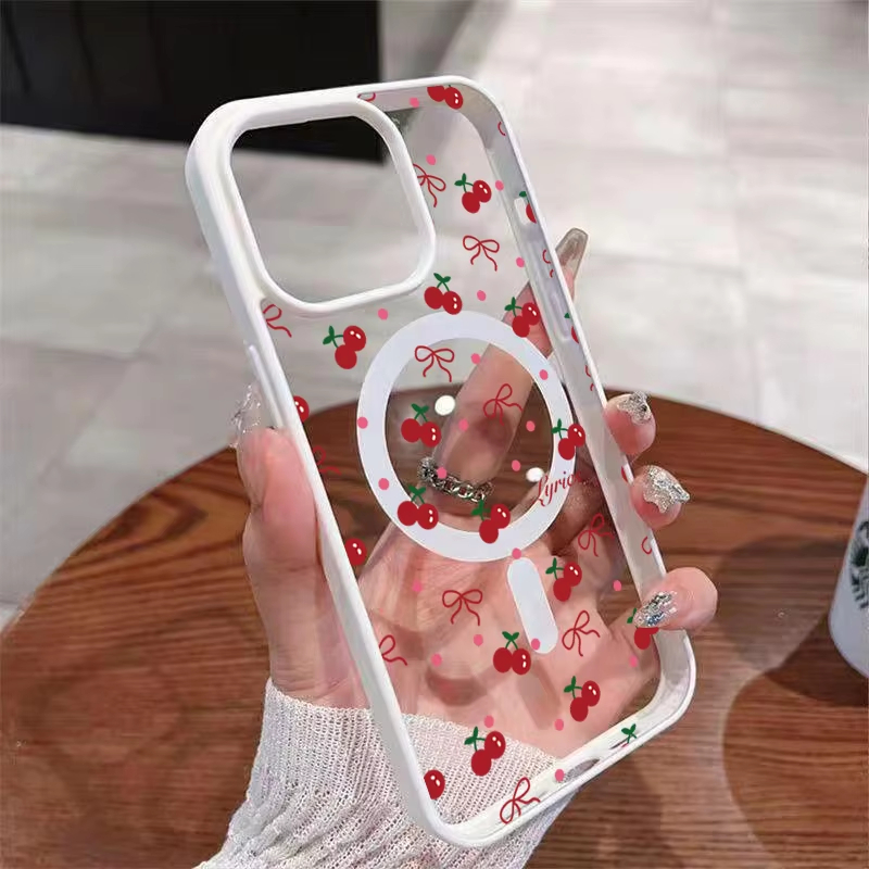Apple Iphone 15 Pro Max - Red Cherry Printed Magnetic Phone Case