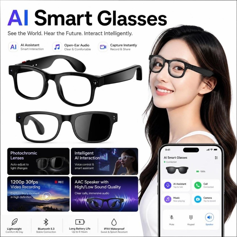 2 in 1 AI Smart Glasses HD Pho - Smart Glasses Lens review and price